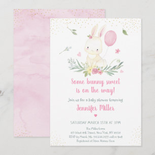 Bunny Pink or Floral Girl Baby shower Invitation