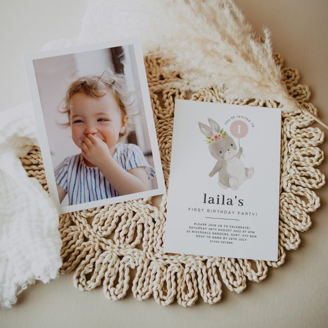 Bunny Premier anniversaire Photo Invitation Ballon (Créateur téléchargé)