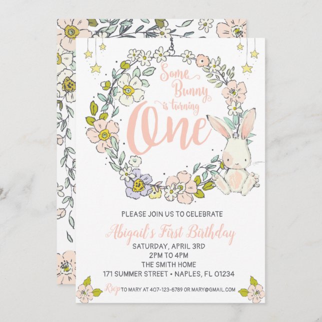 Bunny première invitation anniversaire (Devant / Derrière)
