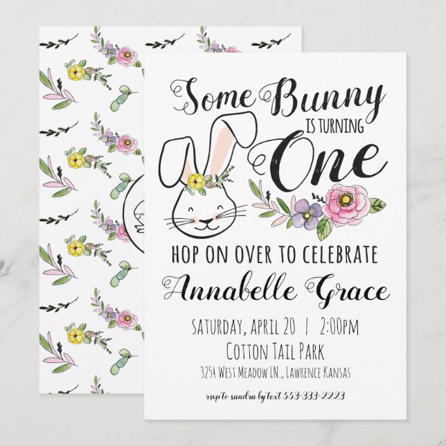 Bunny première invitation anniversaire (Devant / Derrière)