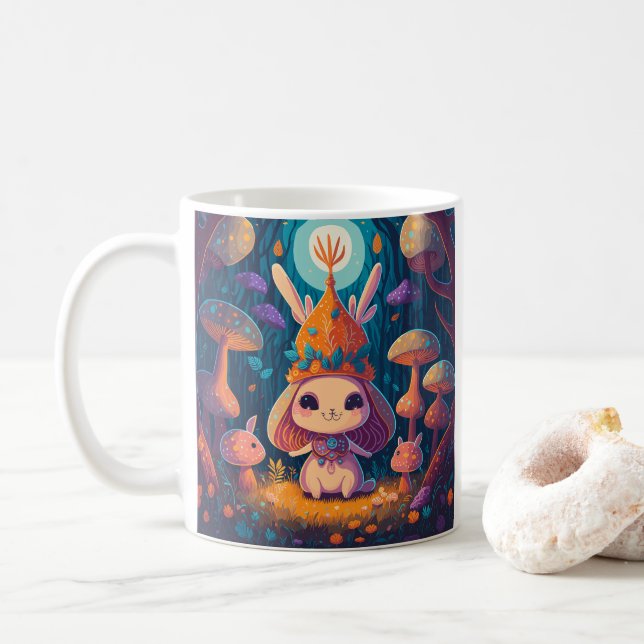 Bunny Queen Imaginaire Forêt Illustration Mug (Avec donut)