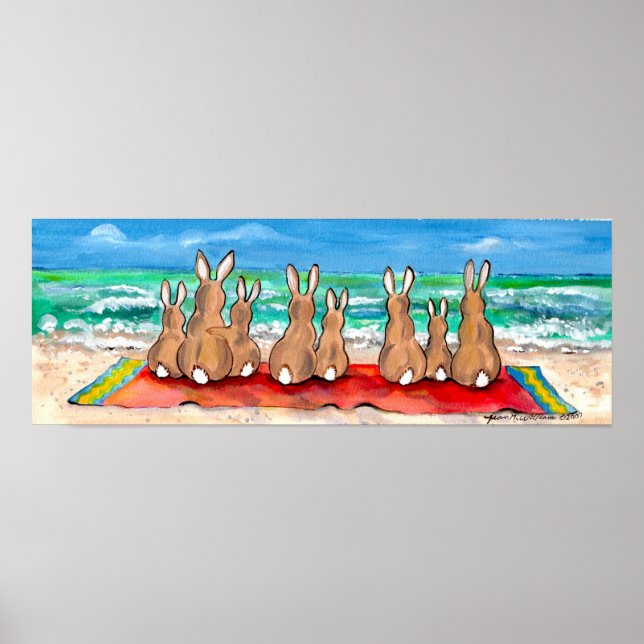 Bunny Rabbit Beach Blanche Ocean Blue Poster (Devant)