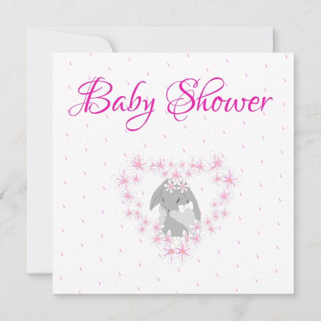 Bunny Rabbit fille rose Baby shower invitation Pos (Dos)