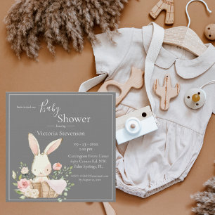 Bunny Rabbit Gris Baby shower Invitation