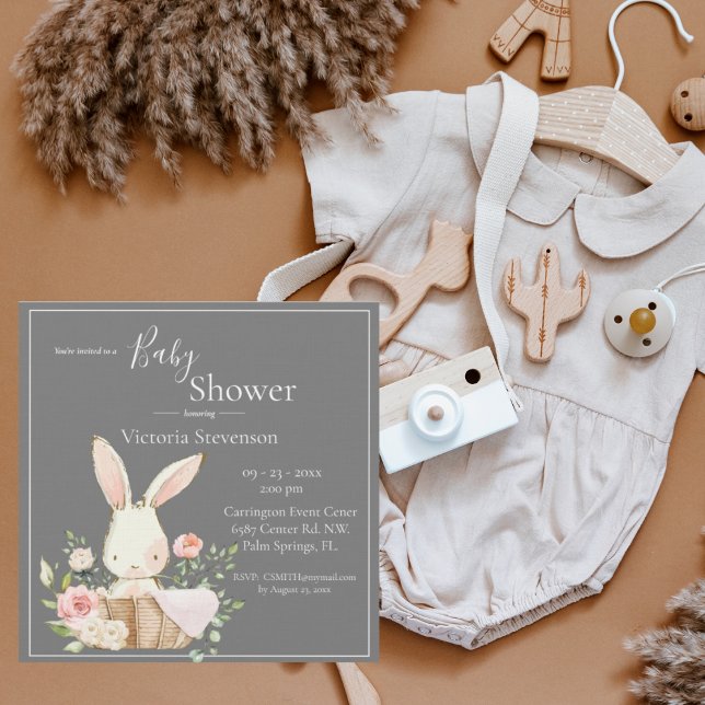 Bunny Rabbit Gris Baby shower Invitation (Créateur téléchargé)