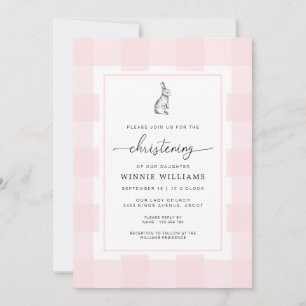 Bunny Rabbit rose En vichy Christening Invitation
