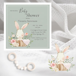 Bunny Rabbit Sage Green Baby shower Invitation