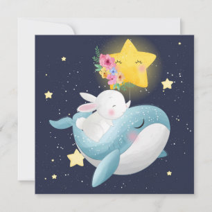 Bunny Riding Une Carte De Vacances Baleine