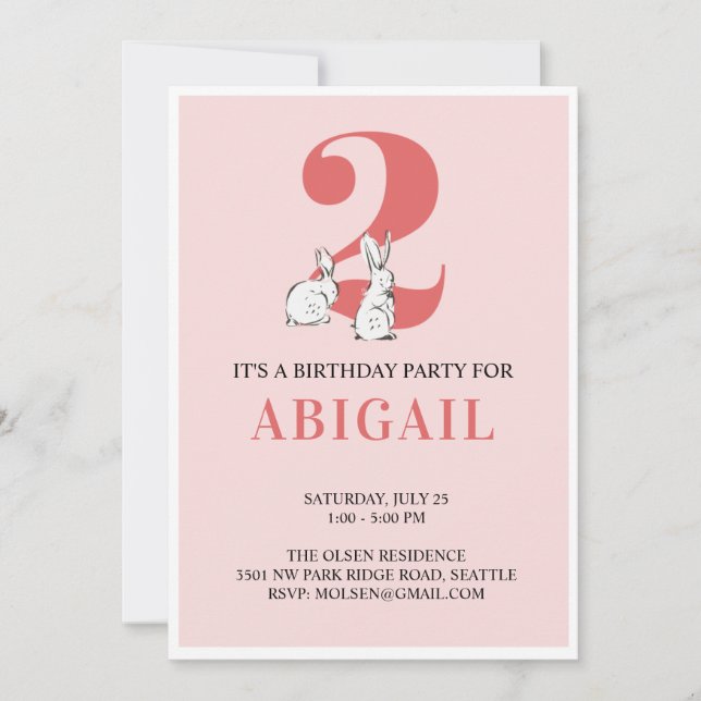 Bunny rose Deuxième Invitation d'anniversaire (Devant)