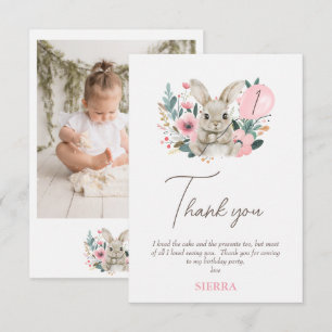 Bunny rose floral Carte de remerciements d'anniver