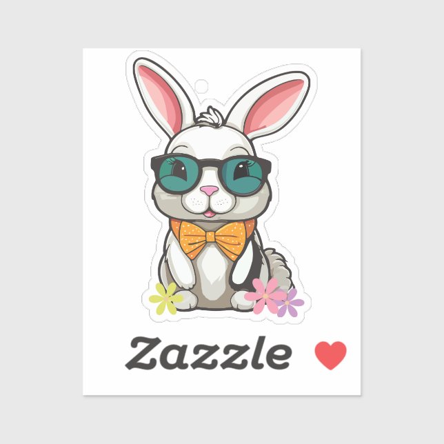 Bunny Sticker with Bow and Flowers (Feuille)