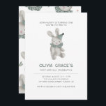 Bunny Thème Premier anniversaire Invitation<br><div class="desc">Un lapin en tourne un ! Votre petit lapin en tourne un,  le rendre amusant et chic avec cette adorable invitation de premier anniversaire rustique vintage aquarelle. Parfait pour les petits garçons ou les filles,  et entièrement personnalisable.</div>