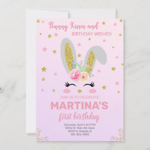 Bunny visage fille invitation anniversaire, invita