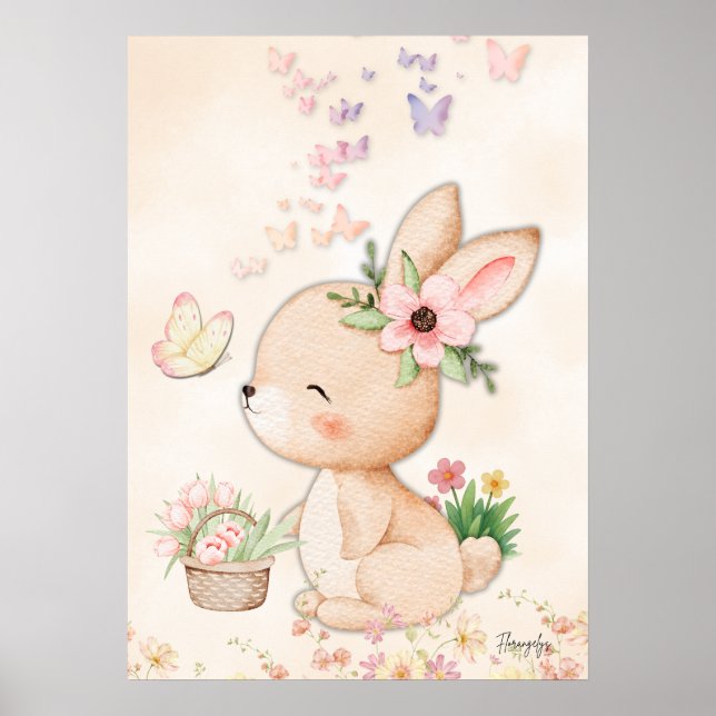 Bunny Wall art - Butterfly Love Printable Poster (Devant)
