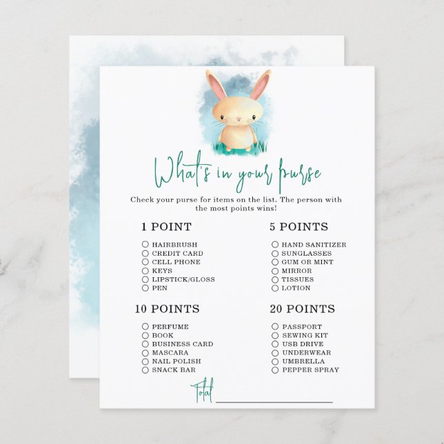 Bunny Whats dans votre sac à baby shower (Devant / Derrière)