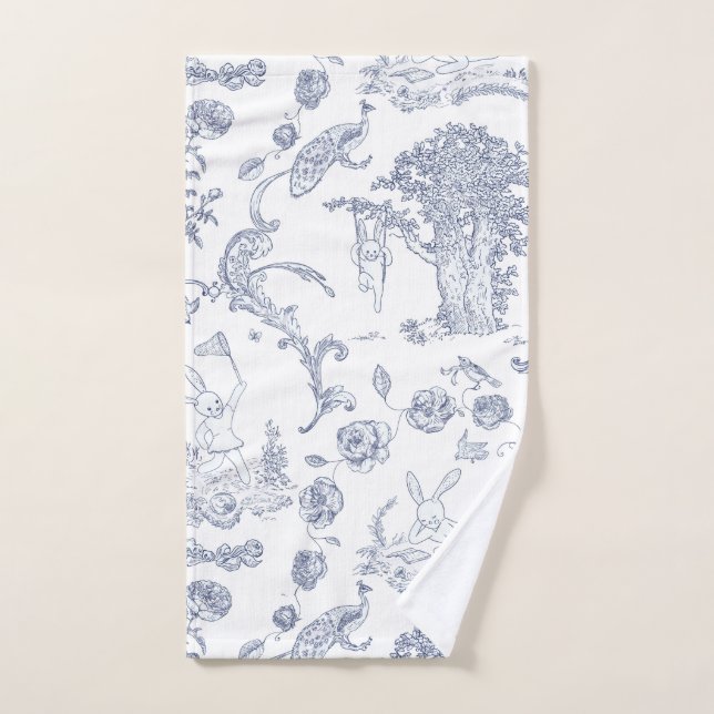 Bunny Wonderland, Lapin Lapin Bleu et Toile Blanc (Serviette à main)