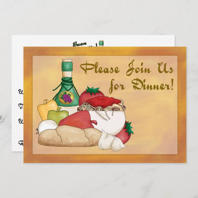 Buon Appetito Italien Vin Dîner Invitation (Devant / Derrière)