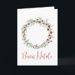 Buon Natale, carte de couronne de Noël italienne<br><div class="desc">Christmas wreath with holly and berries, handpainted watercolor Make your holiday mail stand out from the traditional cards with this vintage handpainted watercolor Christmas banner. Merry Christmas ! Surprise your nearest and dearest, your friends, co-workers, neighbors or even your boss with a special card. Many different designs available: from a...</div>