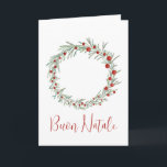 Buon Natale, carte de couronne de Noël italienne<br><div class="desc">Christmas wreath with holly and berries, handpainted watercolor Make your holiday mail stand out from the traditional cards with this vintage handpainted watercolor Christmas banner. Merry Christmas ! Surprise your nearest and dearest, your friends, co-workers, neighbors or even your boss with a special card. Many different designs available: from a...</div>