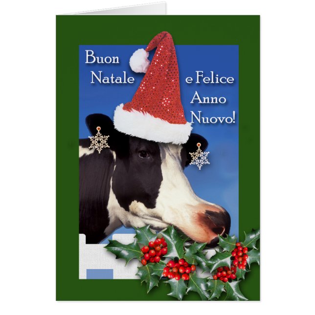 Buon Natale, Italian Christmas, Cow with Santa Hat (Devant)