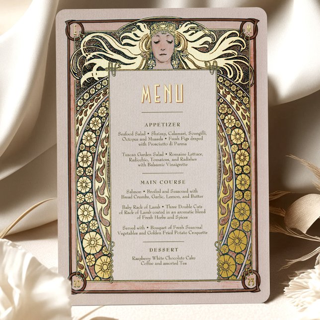 Burange Gold Art Nouveau Carte de menu Mucha (Créateur téléchargé)