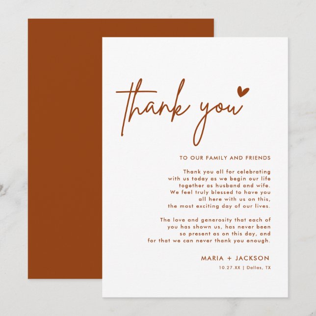 Burange Orange Mariage Merci Note Cartes de menu (Devant / Derrière)