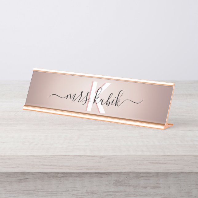 Bureau de l'enseignant rose Gold Foil Nom Plaque (Devant)
