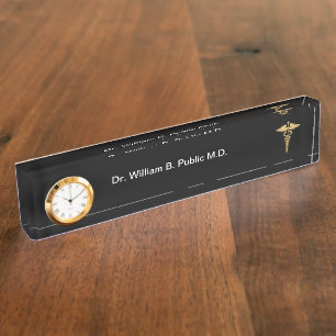 Bureau du Docteur Classique Nom Plaque Caduceus
