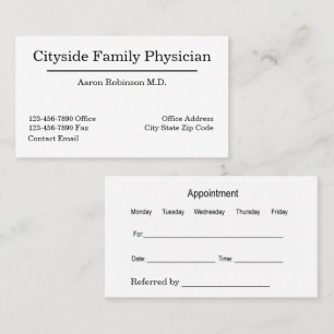 Bureau du médecin de famille Cartes de rendez-vous