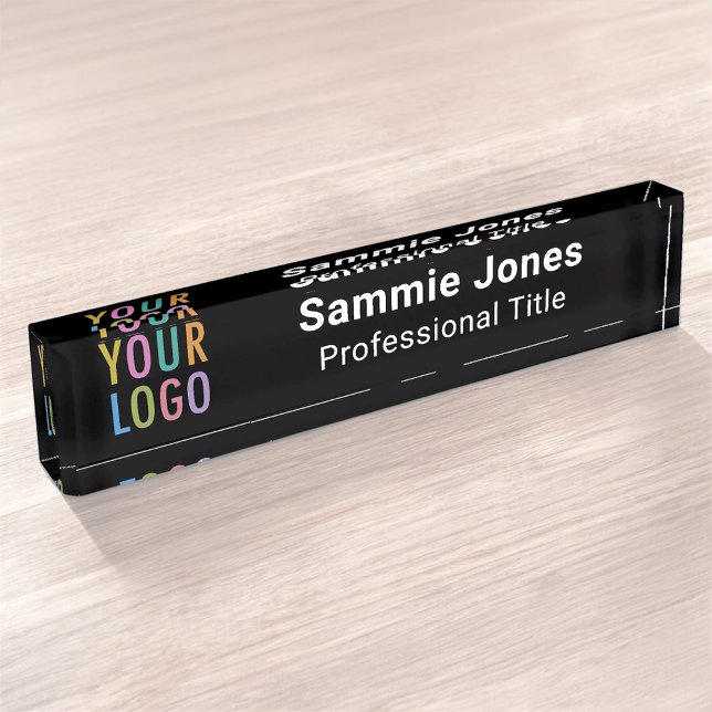 Bureau en acrylique noir Nom Plaque Business Logo  (MISOOK Black Acrylic Name Plate with Logo and Job Title)
