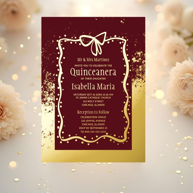 Burgandy et Gold Foil Quinceañera Invitation Bow (Créateur téléchargé)