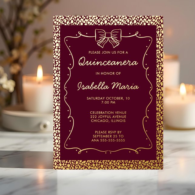 Burgandy Gold Foil Quinceañera Invitation tendance (Créateur téléchargé)