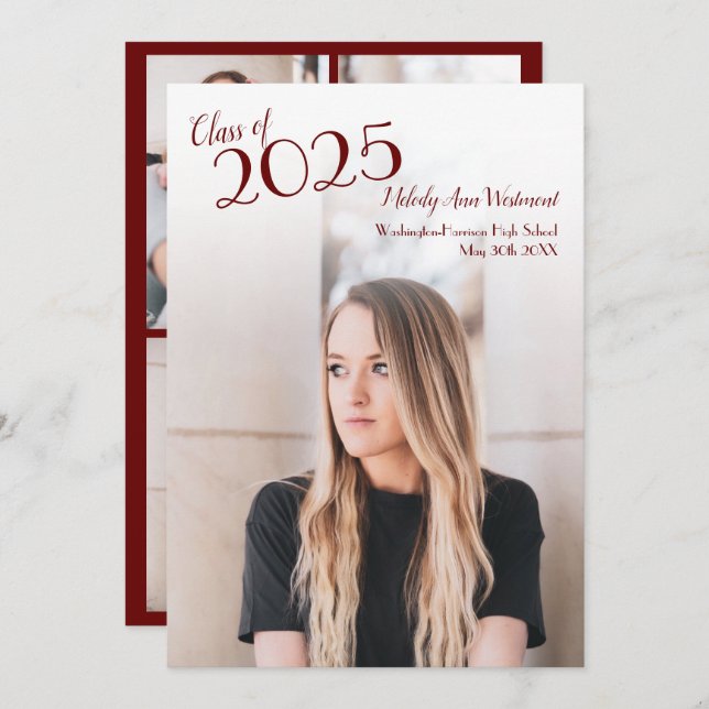 Burgandy School Colour Graduation Faire-part (Devant / Derrière)