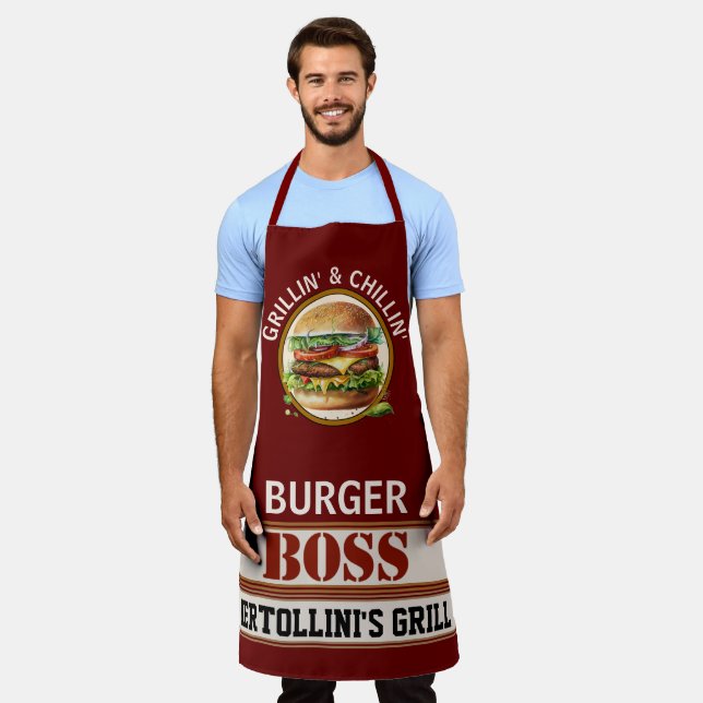 Burger Boss Tout-En-Tout Imprimer Tablier (Porté)