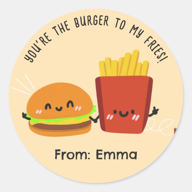 Burger Fries Stickers Saint-Valentin - Enfants mig (Devant)