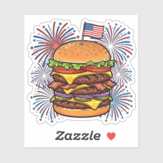 Burger Patriotique et Feu d'Artifice Autocollant 4