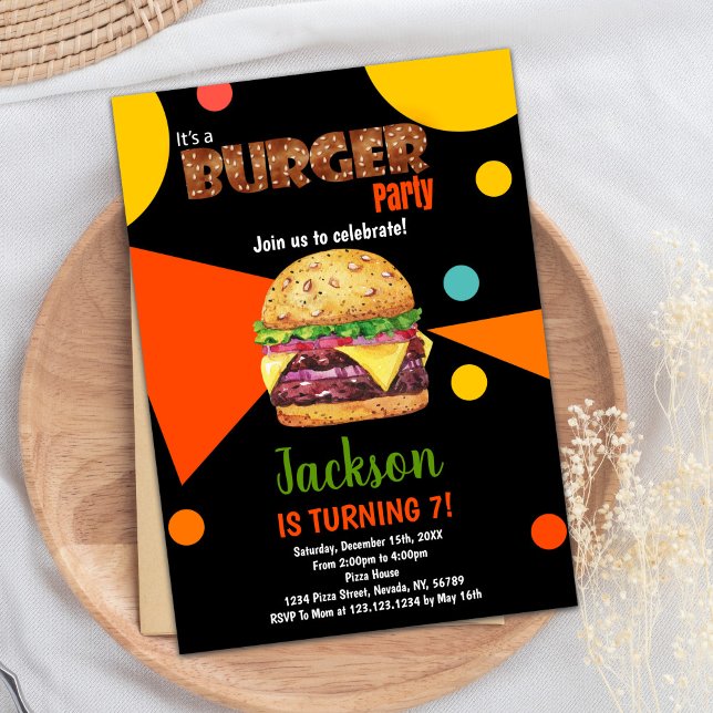 Burger vert noir Invitations d'anniversaire (Black Green Burger Birthday Invitations)