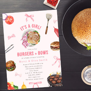 Burgers + Bows Cookout Girl Baby shower Invitation