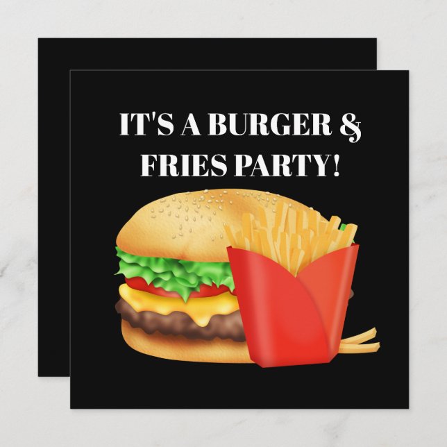 Burgers et Fries fête invitation mignonne (Devant / Derrière)