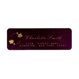 Burgunde Plum Golden Foil Retour Adresse Étiquette