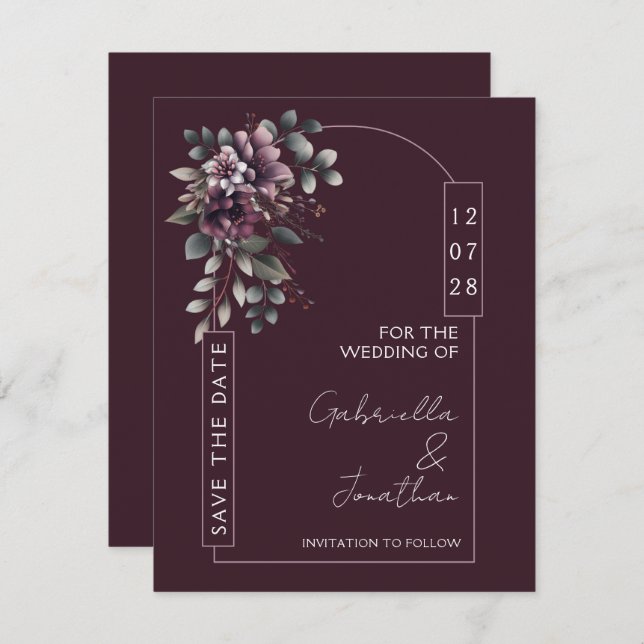 Burgundy and Sage Arch Save the Date | Invitation (Devant / Derrière)