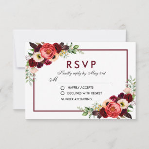 Burgundy Aquarelle Floral Boho Wedding RSVP