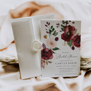 Burgundy Automne Floral Bridal Showée Invitation