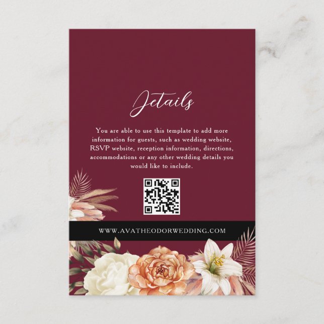 Burgundy Black Mariage Détails Carte QR (Devant)