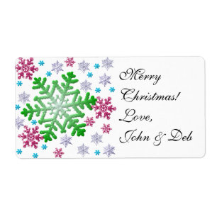 Burgundy Bleu Vert & Silver Snowflakes Étiquettes