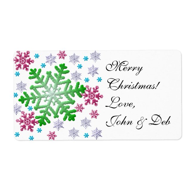 Burgundy Bleu Vert & Silver Snowflakes Étiquettes (Devant)