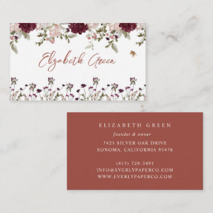 Burgundy Bloom Carte de visite florale aquarelle