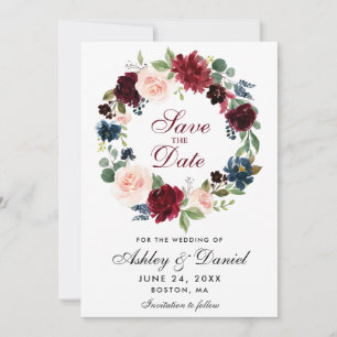 Burgundy Blue Floral Wreath Enregistrer La Carte D