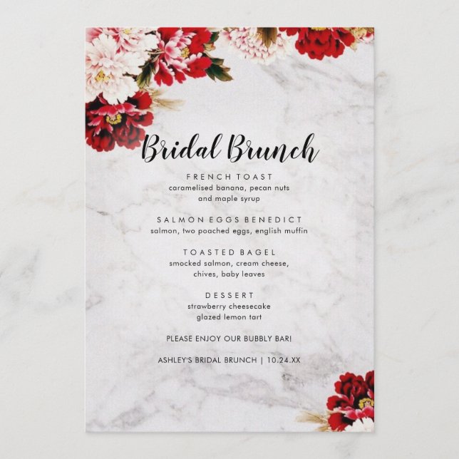 Burgundy Blush Elegant Bridal Brunch Menu (Devant)