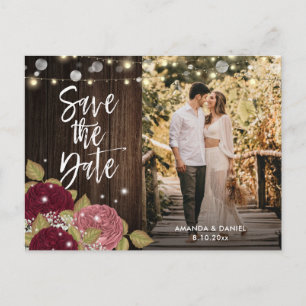Burgundy Blush Enregistrer La Date Photo Cartes Po
